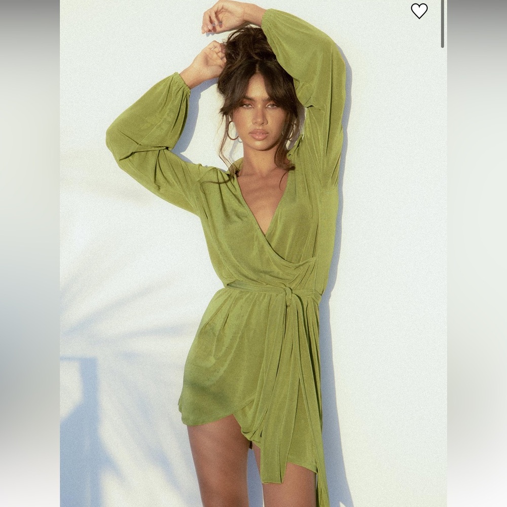 Princess Polly Olive Green Long Sleeve Wrap Mini Dress
